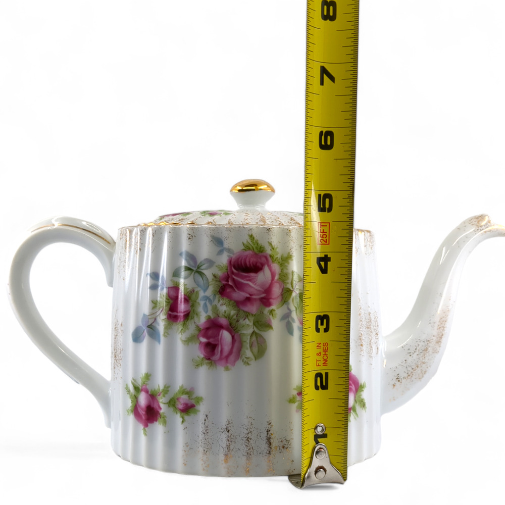 Bountiful Roses Teapot Lefton China K2275 Hand Painted Oval with Ribbed Pattern - Picture 9 of 9